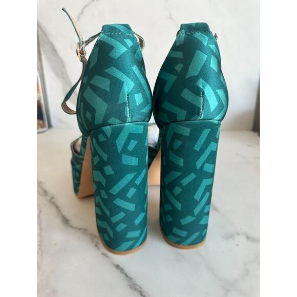 SHEIN Teal Retro 80s Platform Heels Sz 10 NEW - Picture 4 of 5